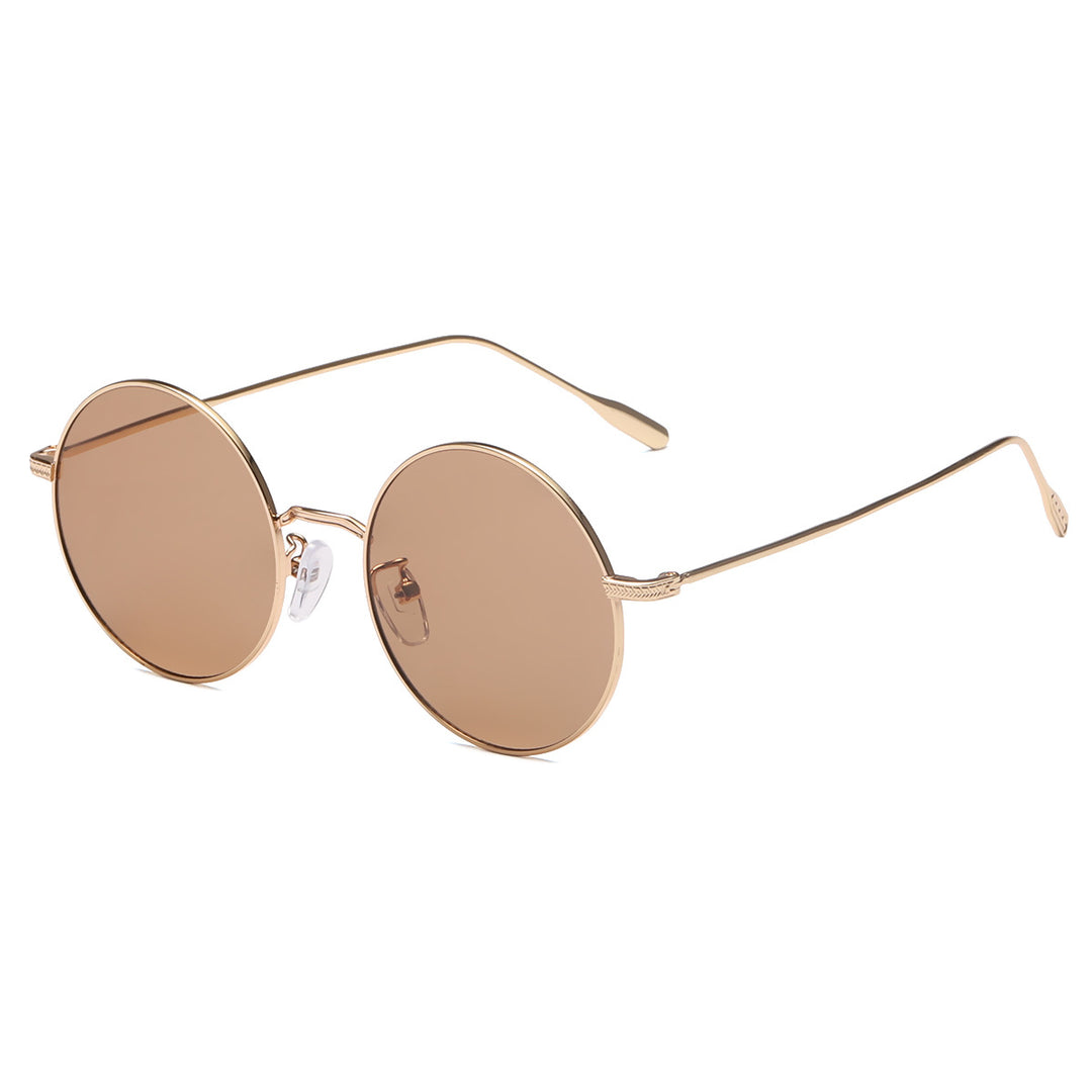 Dame rund solbrille med elegant metallramme og polarisert glass Skanto