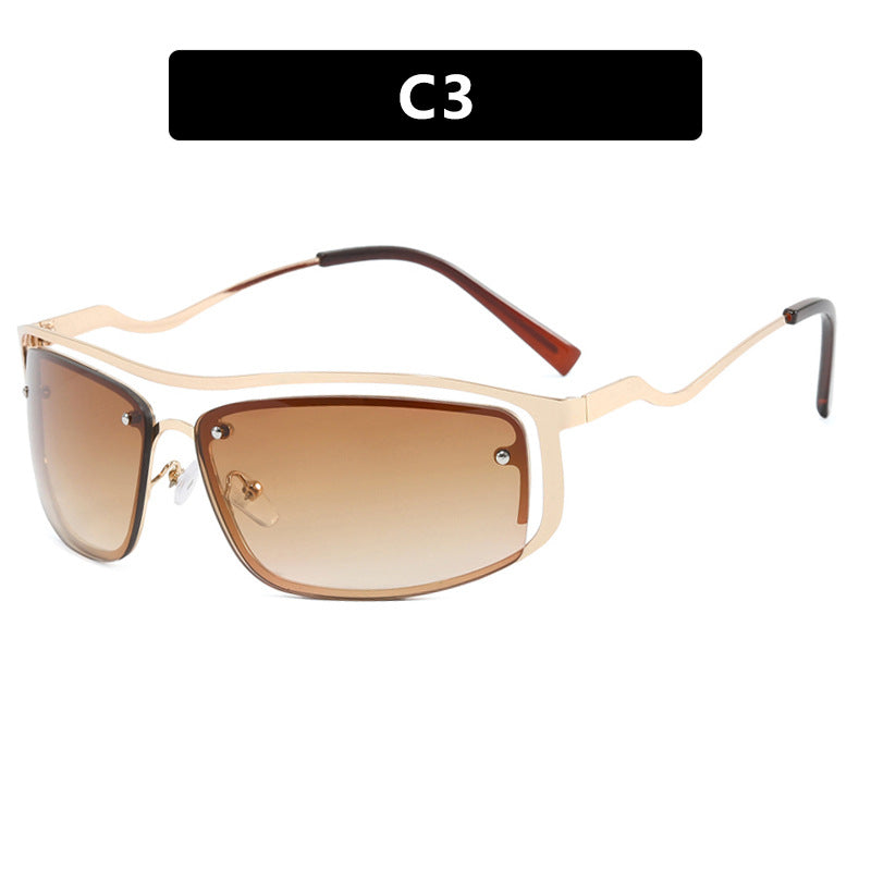 Women's futuristic sunglasses with elegant metal frame and high transparent lenses Skanto