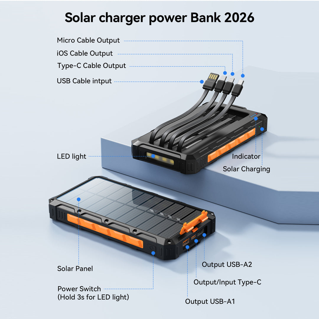Multifunksjonell solpowerbank med hurtigladefunksjon Skanto