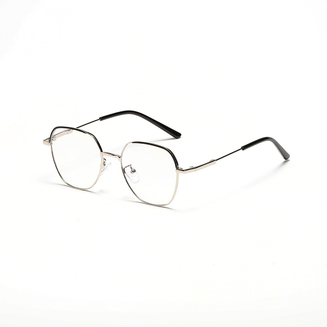 Dame moteriktig solbrille med smal metallramme og blå linser Skanto