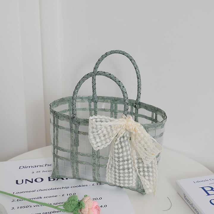 Handmade basket bag with elegant bow application Skanto
