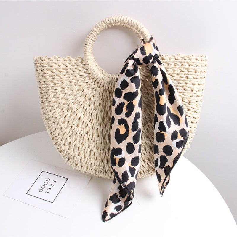 Braided basket bag with elegant silk scarf Skanto