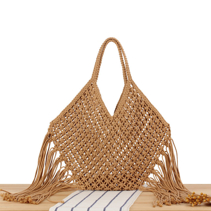 Hand-knotted tote bag with fringe Skanto