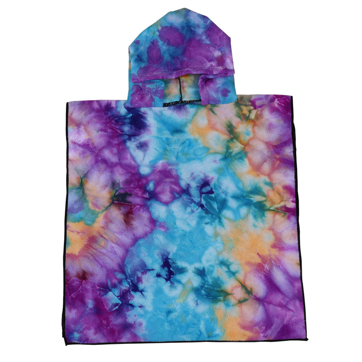 Dame Fleece-Poncho med hette og fargerikt tie-dye-design Skanto