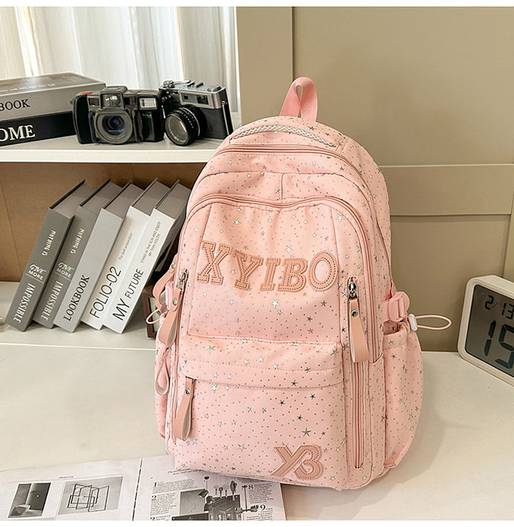 Multi-Pocket Stjerne-utsmykket Skole Rygsekk