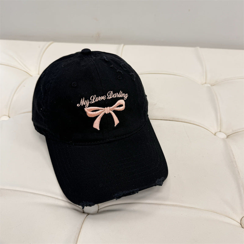 Kvinnes Slitt Bomull Baseball Caps med Sløyfe Broderi Skanto