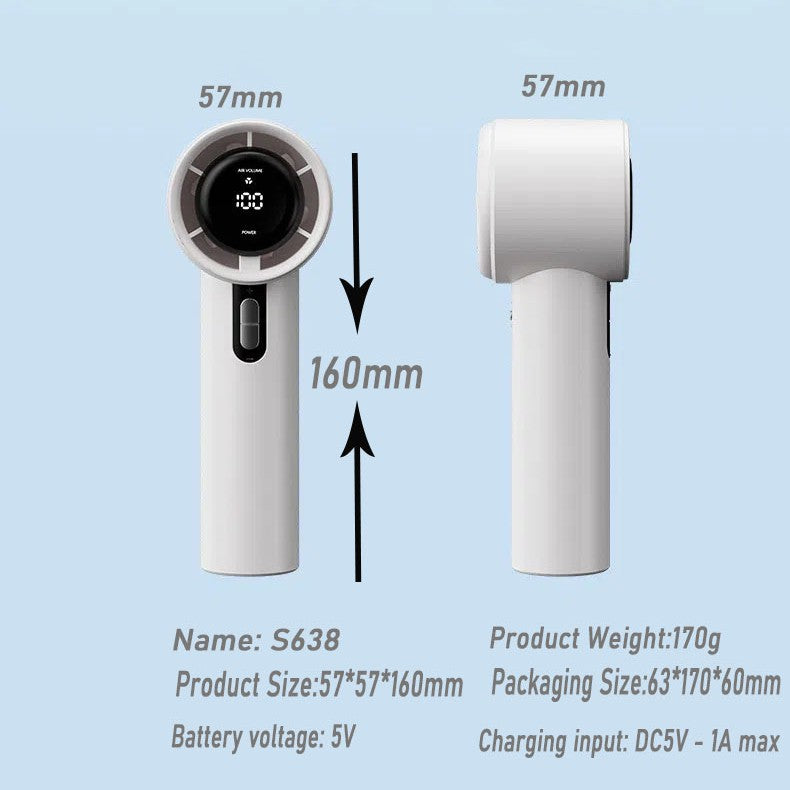 Kvinnelig bærbar håndholdt vifte med smart LED-skjerm Skanto