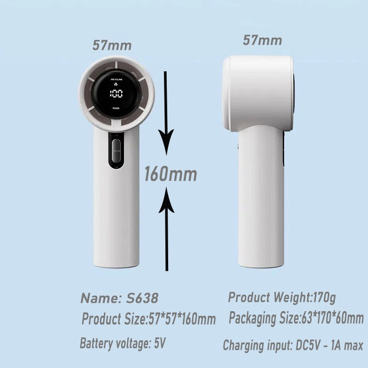 Kvinnelig bærbar håndholdt vifte med smart LED-skjerm Skanto