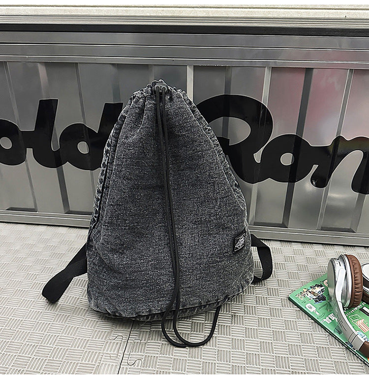 Casual Drawstring Denim Skole Ryggsekk