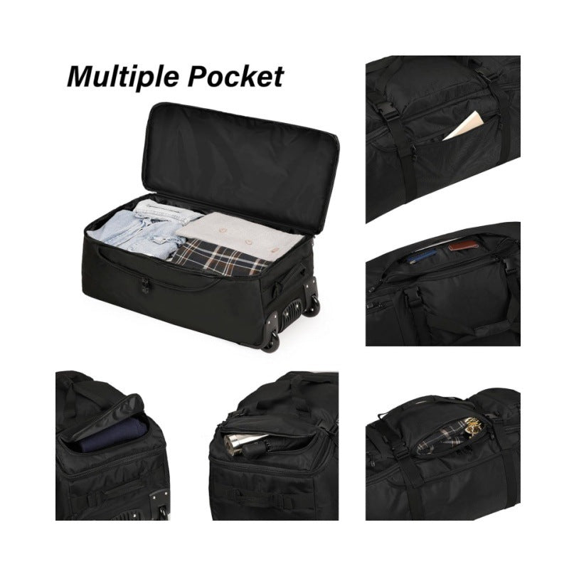 Multifunksjonell reiseveske med integrert trille-system Skanto