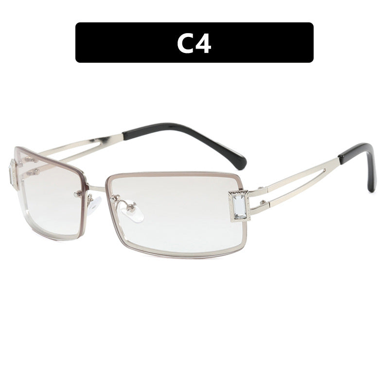 Stylish women's sunglasses with elegant trapezoidal lenses and filigree metal frame Skanto