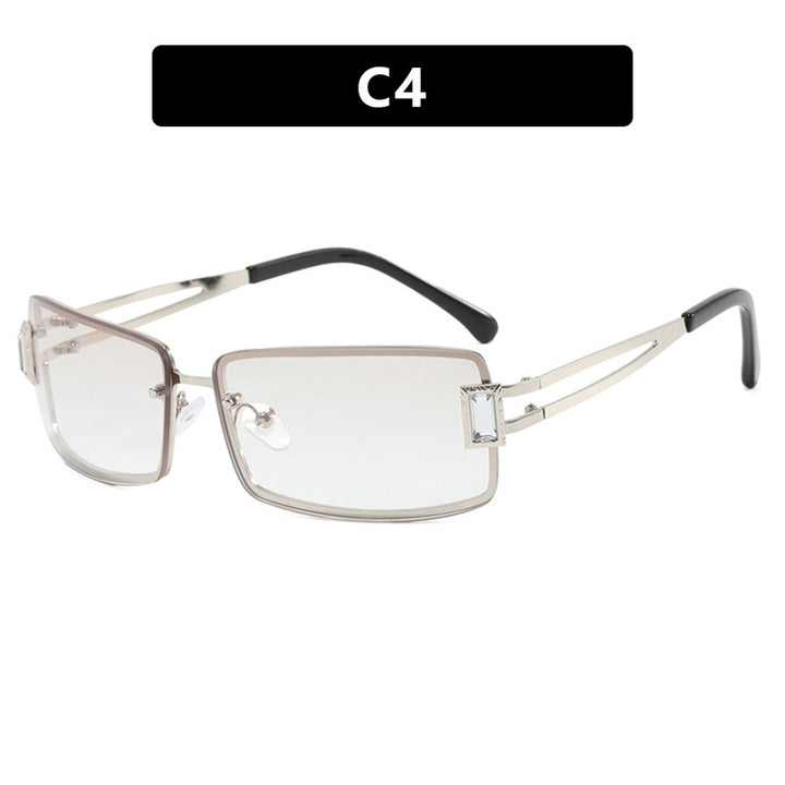Stylish women's sunglasses with elegant trapezoidal lenses and filigree metal frame Skanto