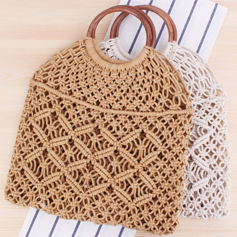 Macrame Tote Bag with Wooden Handle Skanto