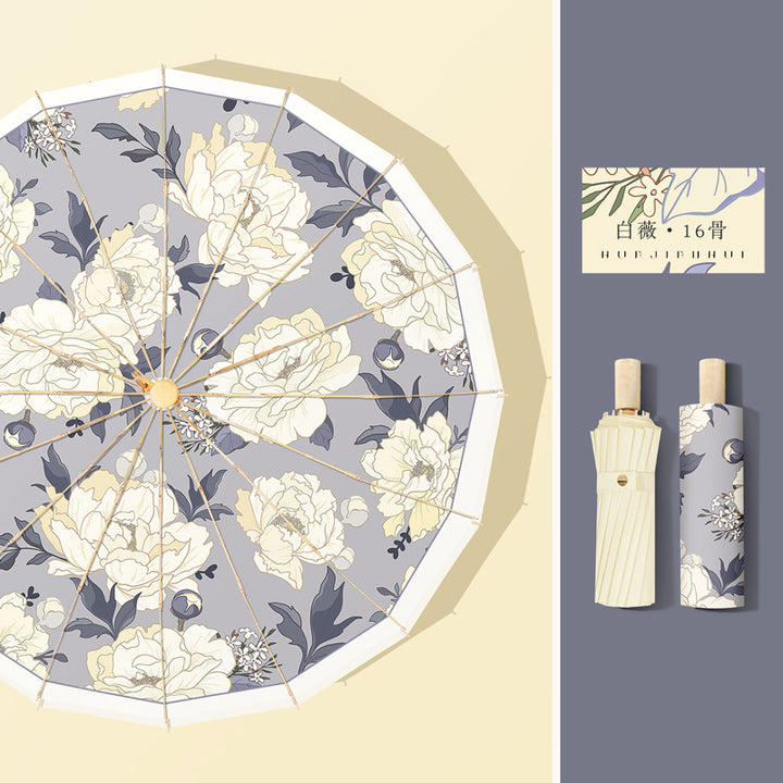 Dame elegant designer-paraply med blomsterdesign Skanto