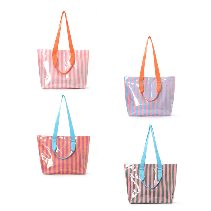 Romslig strandveske med transparent design og fargerike striper Skanto