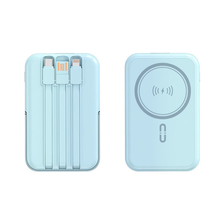 Bærbar powerbank med integrert ladekabel og trådløs ladefunksjon Skanto