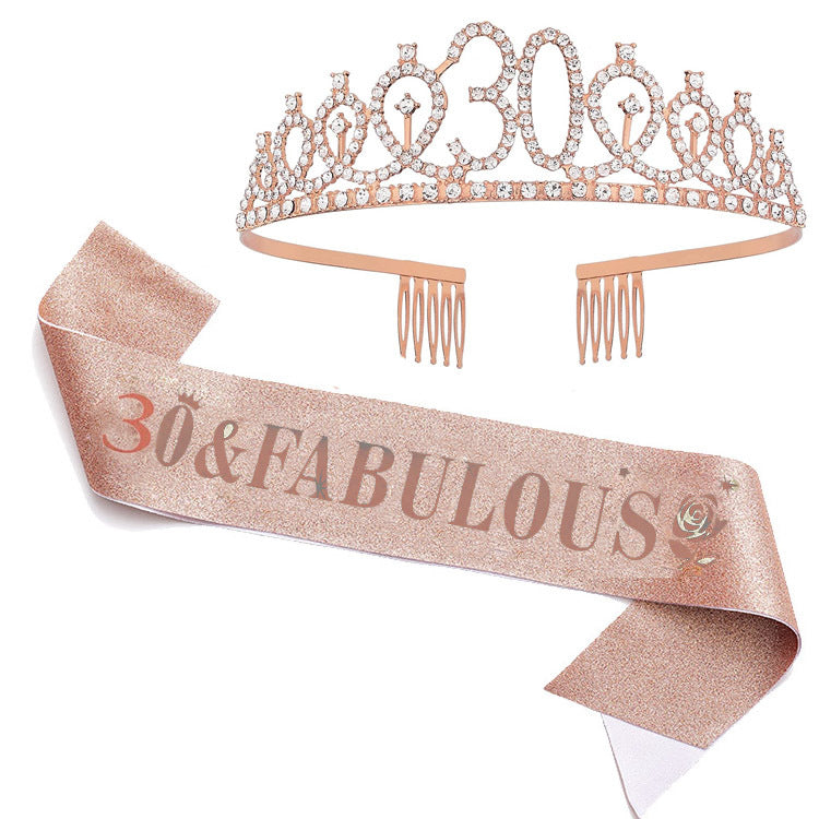 Damer Glitrende bursdags tiara sett med sashes Skanto