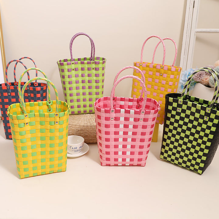Woven tote bag in modern plaid pattern Skanto