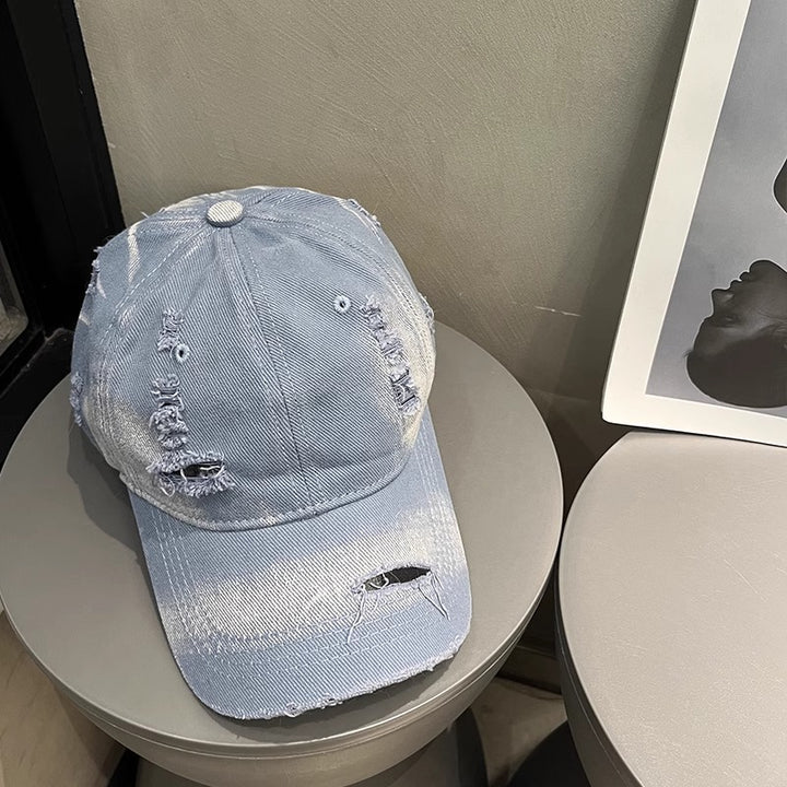 Kvinne's Slitt Svart Denim Baseball Caps Skanto