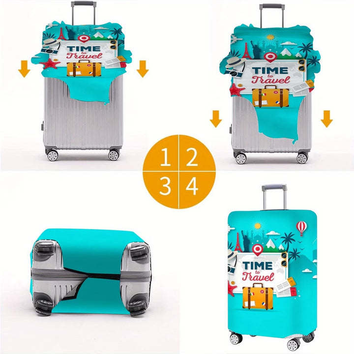 Unisex nan elastisk motiv-koffertbeskyttelse i retro-reiseplakatdesign med glidelås og antiskli-festemidler for spinner-trolleyer Skanto