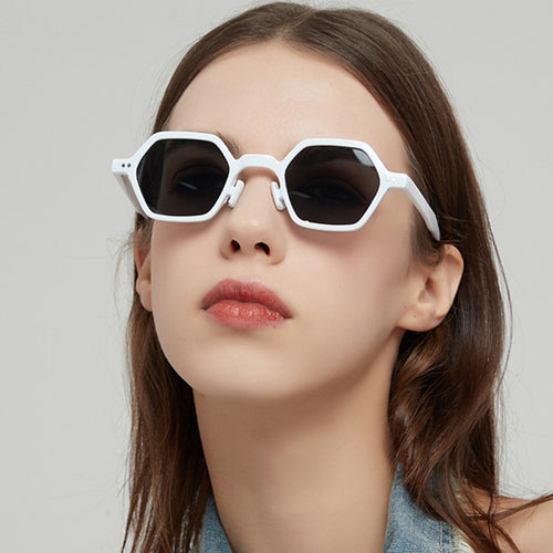Dame sekskantet solbrille med gjennomsiktig ramme Skanto