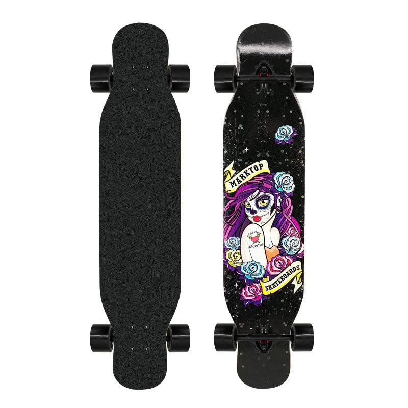 Kunstnerisk løveprydet longboard Skanto