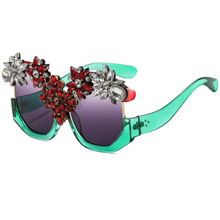 Dame Glamorøs solbrille med glitrende krystallblomster Skanto