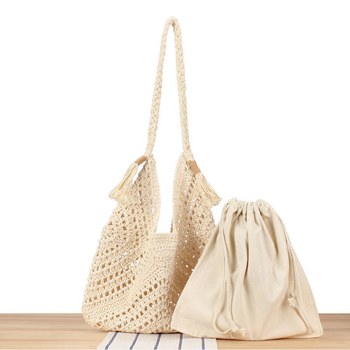Handbag made of woven natural material with inner pocket Skanto