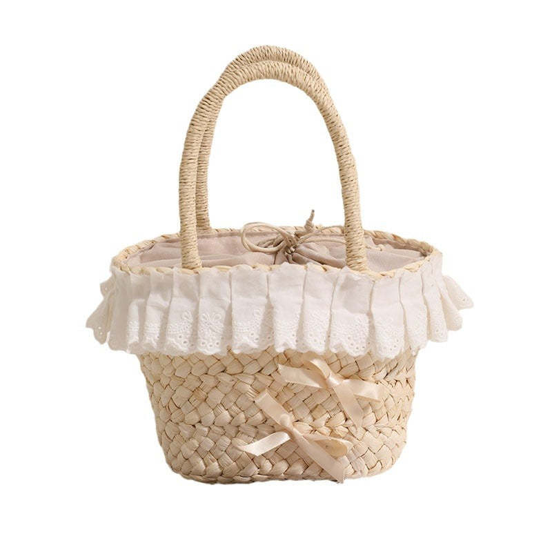 Handmade basket bag with delicate ruffles and ribbon Skanto