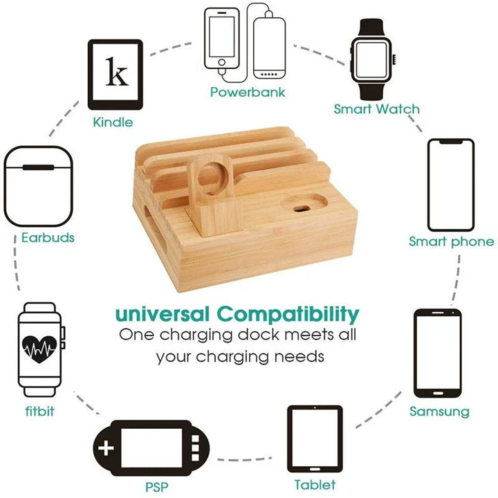 Skanto | Tekavo Bamboo Laderstasjon – 5-Port USB Organisator med Kabelsett