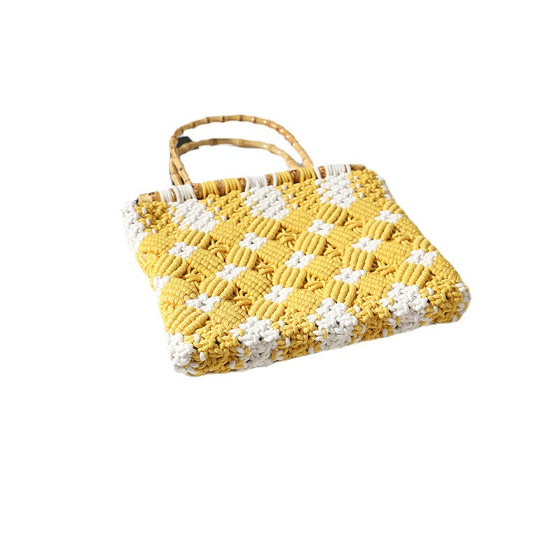 Stylish Braided Handbag with Unique Checkered Pattern Skanto