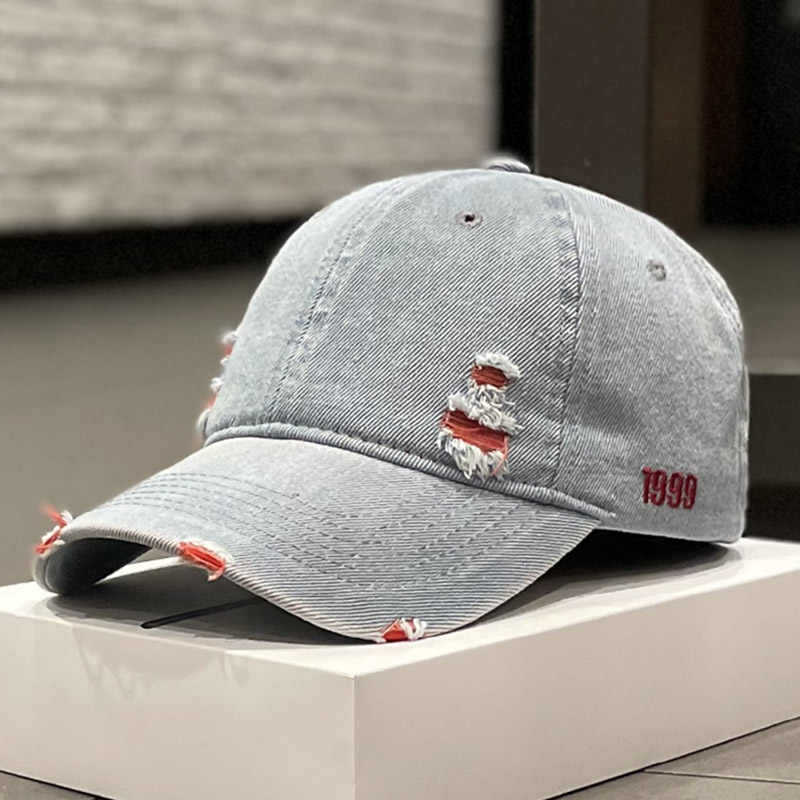 Unisex Slittet Denim Baseball Caps Skanto