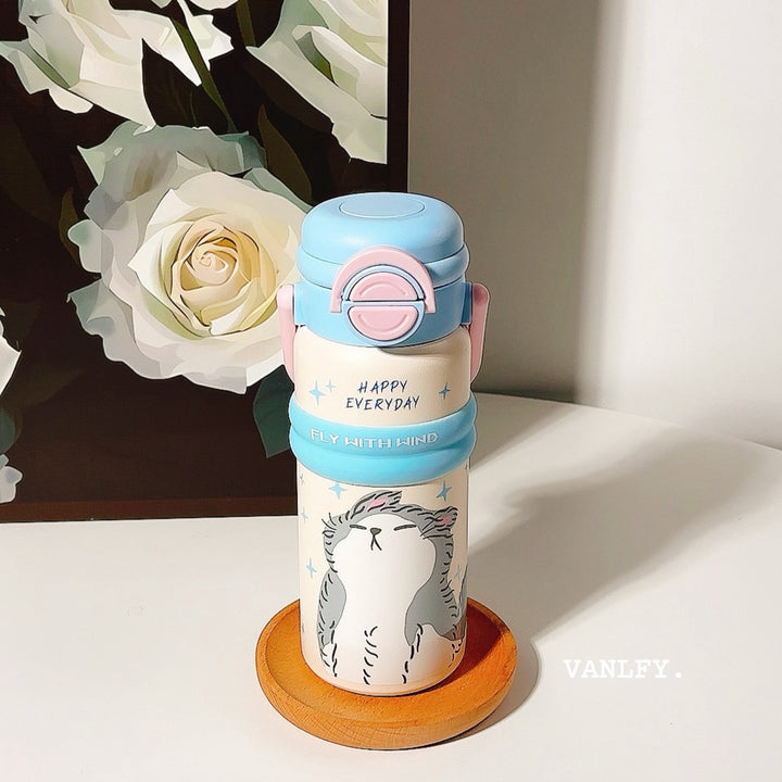Damen Isolier-Trinkflasche mit praktischem Klappverschluss und niedlichem Tierdesign Skanto