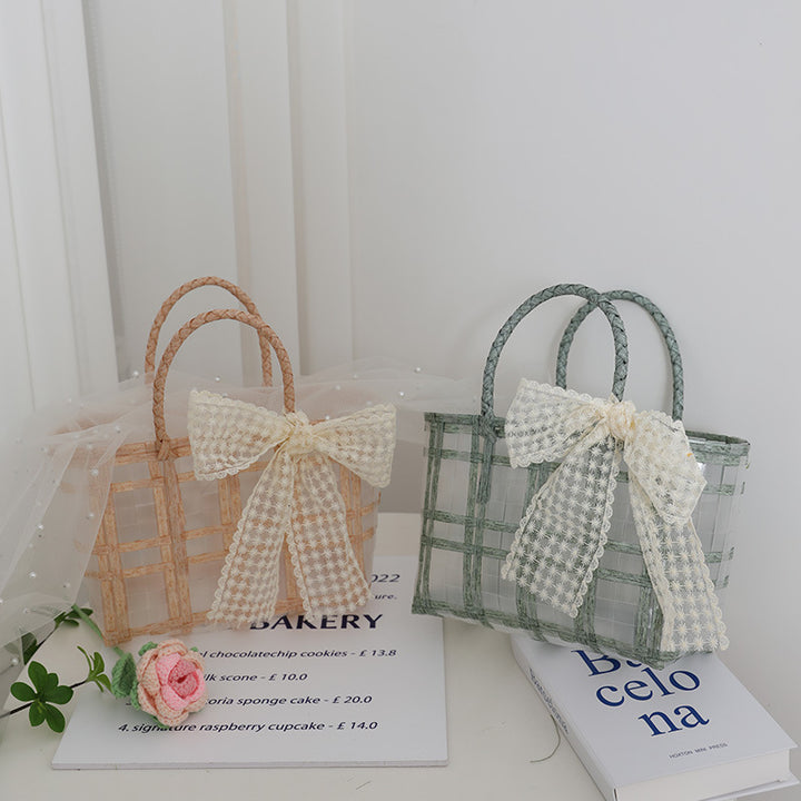 Handmade basket bag with elegant bow application Skanto