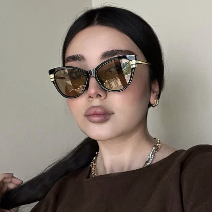 Women's Cat-Eye Sunglasses with Elegant Plastic Frame and Gold Accents Skanto