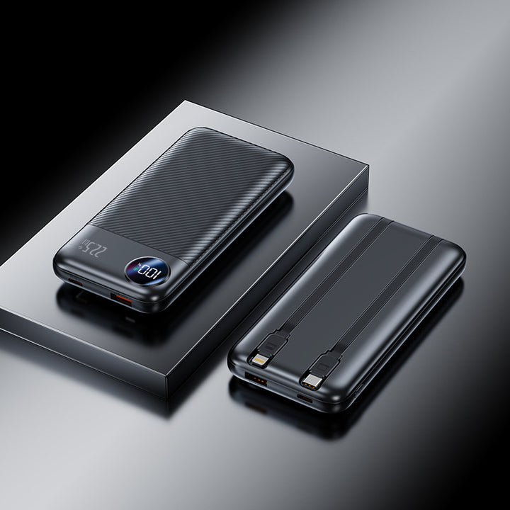 Bærbar powerbank med innebygde ladekabler og digital skjerm Skanto