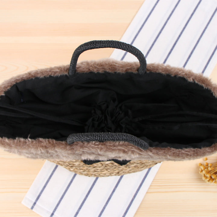 Basket Bag with Fur Trim and Decorative Bow Detail Skanto