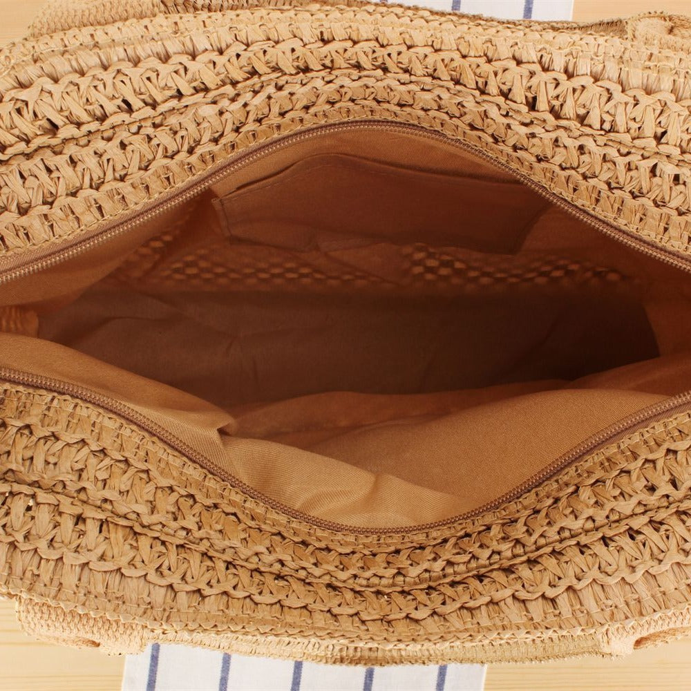 Hand-knotted basket bag with colorful inscription Skanto