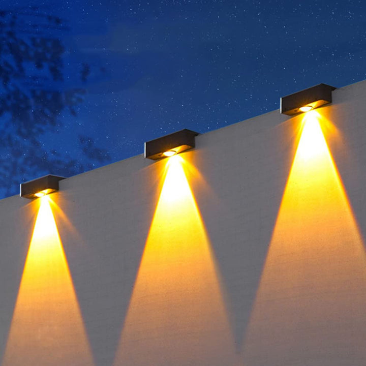 Utendørs solenergi RGB dual-stråle vegglampe med integrert solcellepanel og værbestandig monteringsbase Skanto