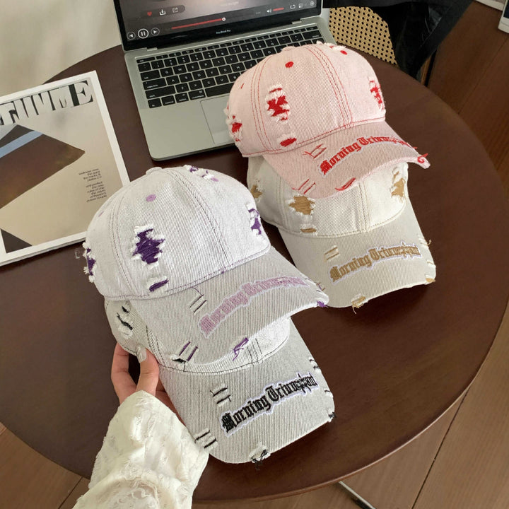 Kvinne Slitt Denim Baseball Caps Skanto