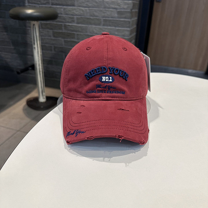 Herre Distressed Cotton Brodert Baseball Cap Skanto