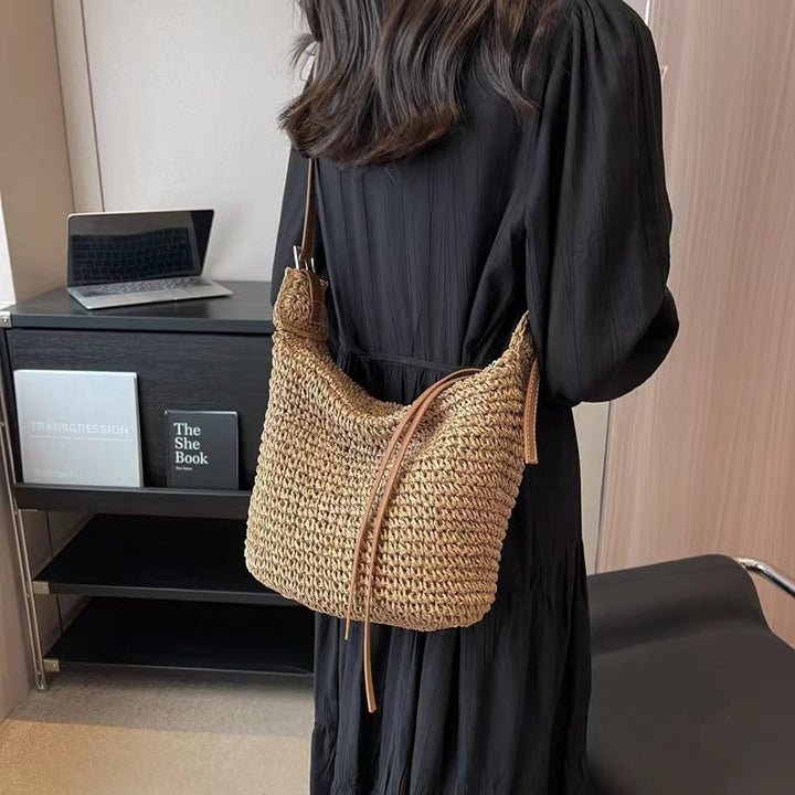 Cultured Raffia Crossover Bag with Leather Details Skanto