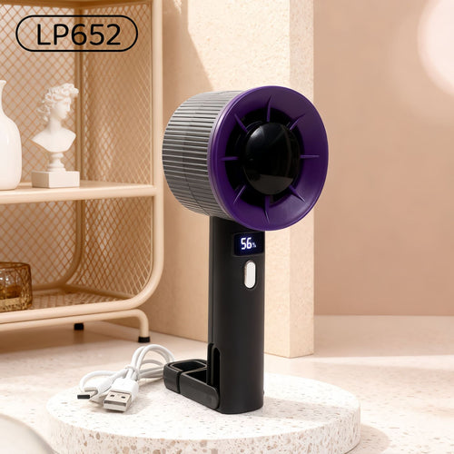 Kvinnelig bærbar håndholdt vifte med digitalt display og USB-ladingsfunksjon Skanto