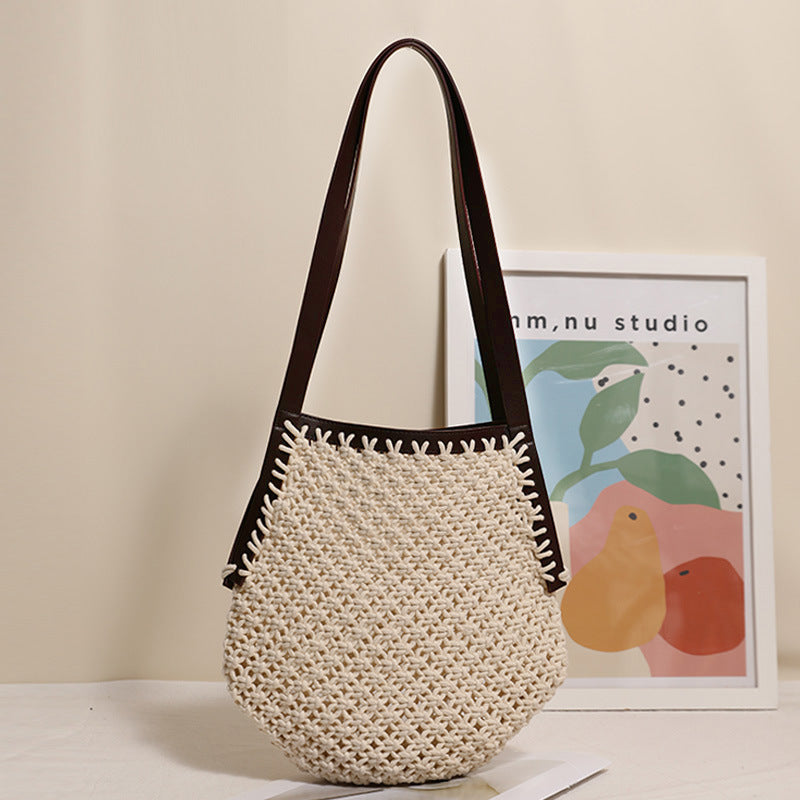 Hand-knotted tote bag with sturdy leather handles Skanto