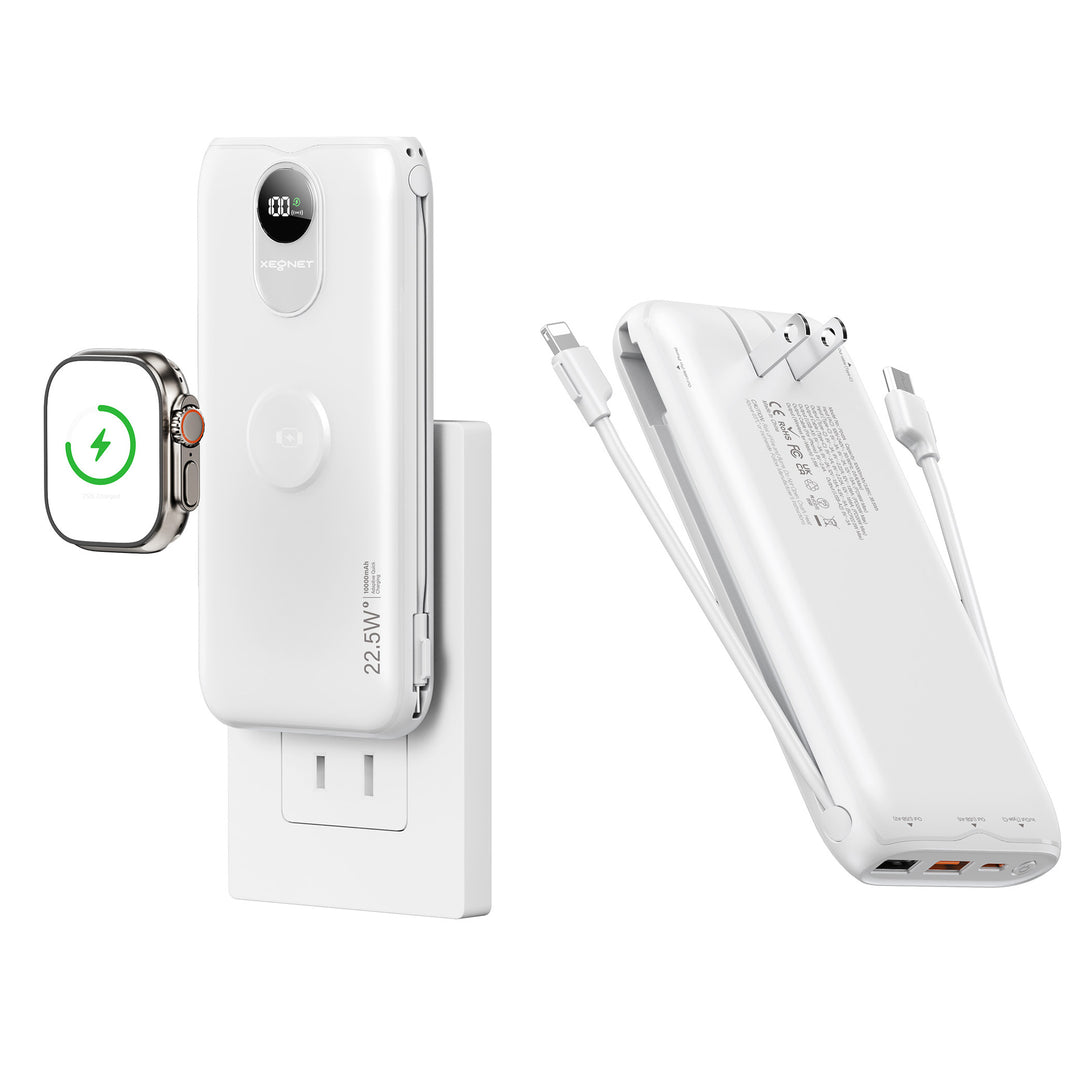 Bærbar Powerbank med Qi-ladefunksjon og kablet hurtigladesystem Skanto