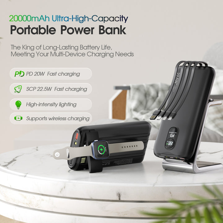 Powerbank med integrerte ladekabler og LCD-skjerm Skanto