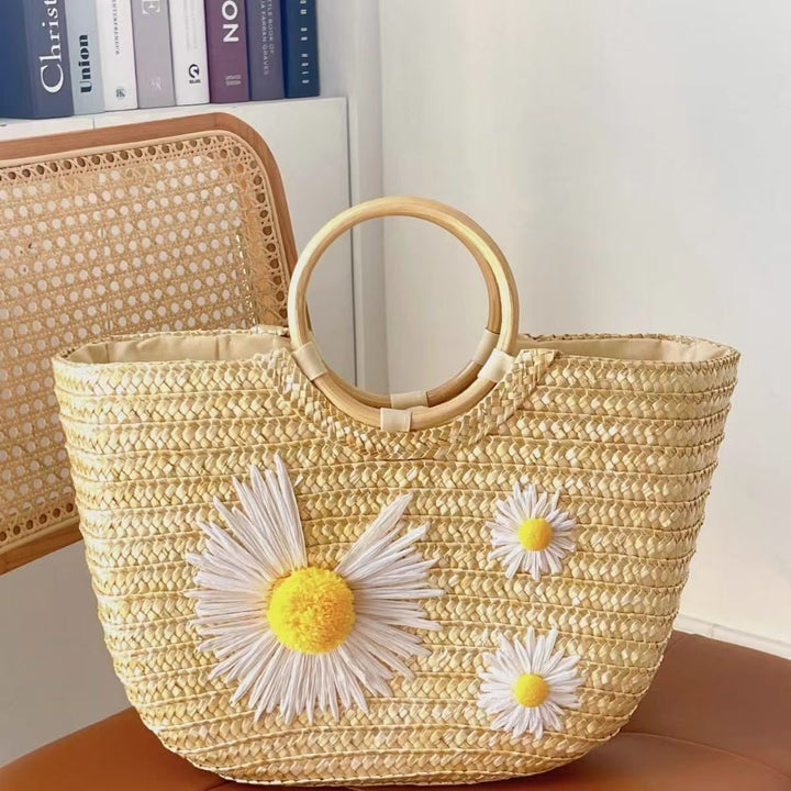 Stilig bastveske med florale accenter Skanto