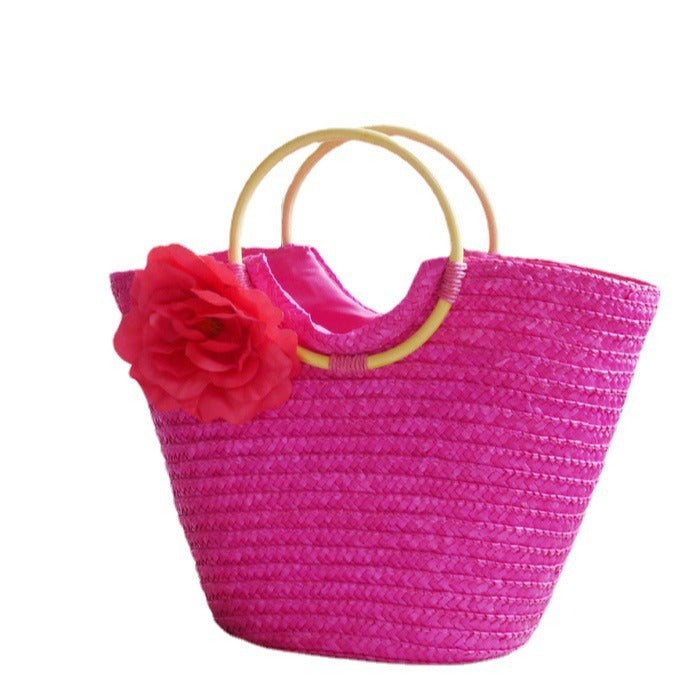 Elegant Straw Bag with Floral Accents Skanto