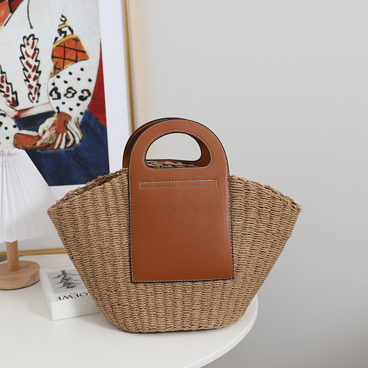 Modern basket bag with elegant leather details Skanto