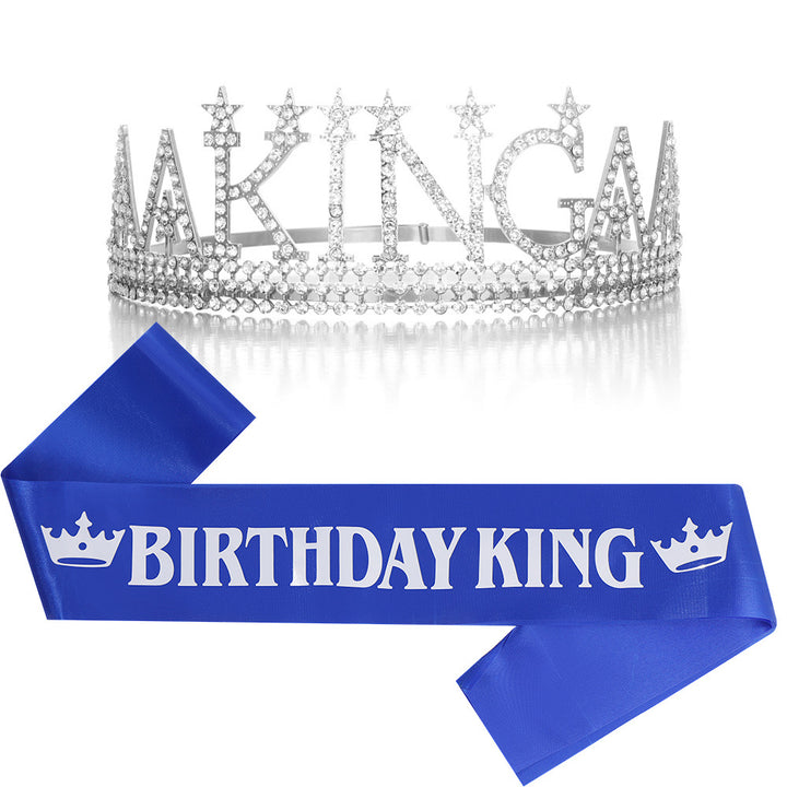 Damer Glitrende bursdagskrone med et kongelig "Birthday King"-sash-sett Skanto